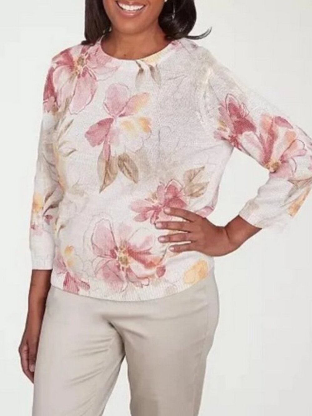 Alfred Dunner Floral Sweater 3/4 Sleeves PXL